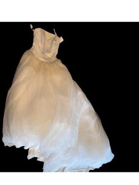 New Santa Monica Davids Bridal pearl strapless ball gown weddingf dress w train